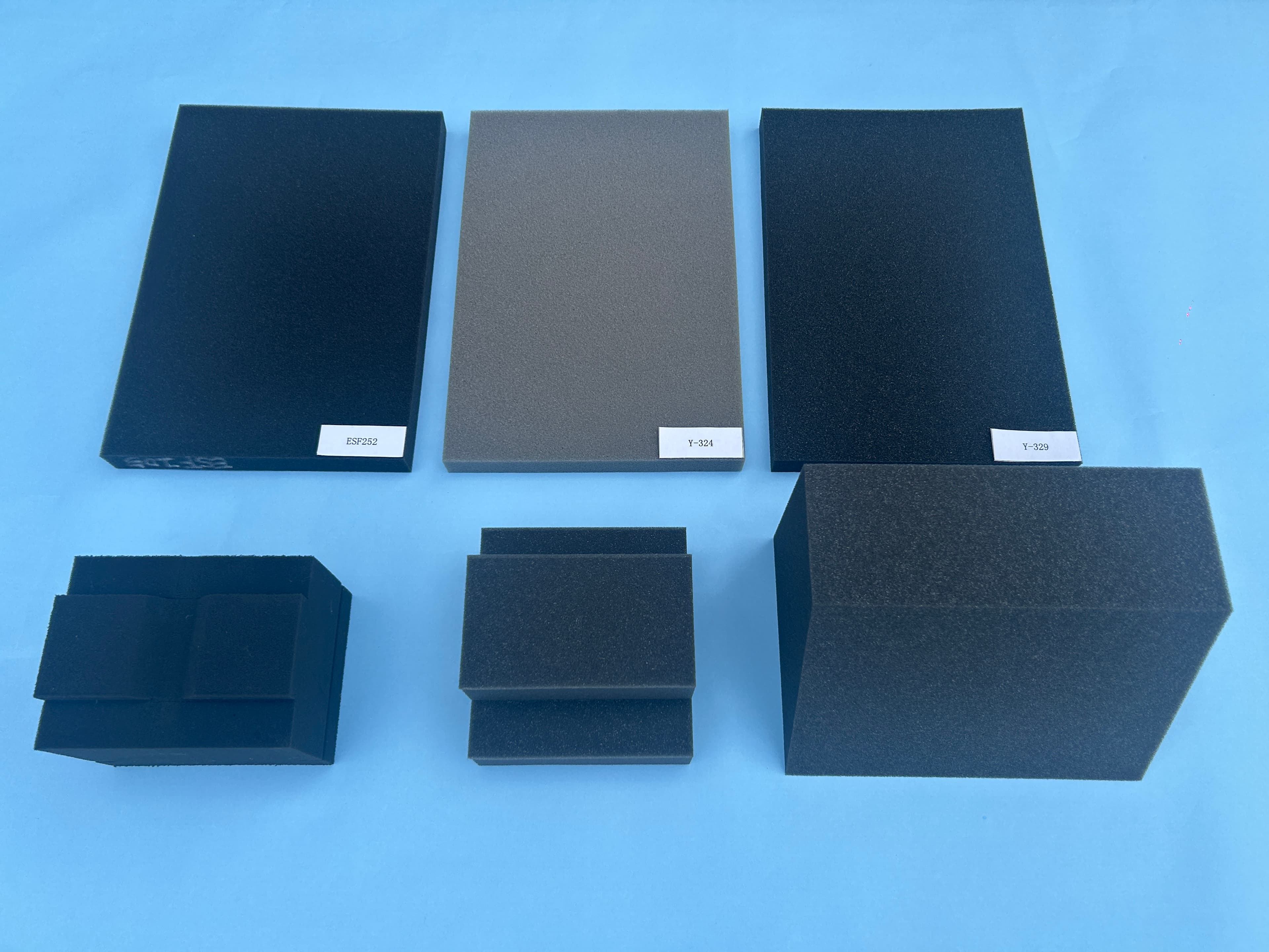 Die-cut and CNC processed foam component sample sheets