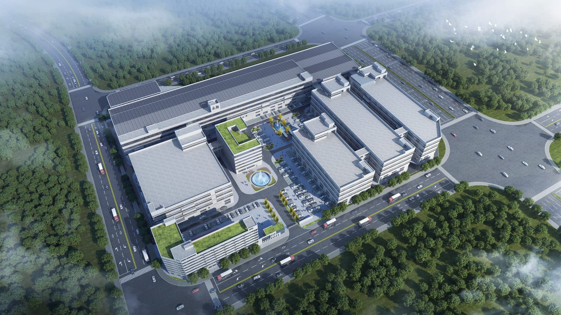 Render aéreo de la nueva base de fabricación en Huizhou