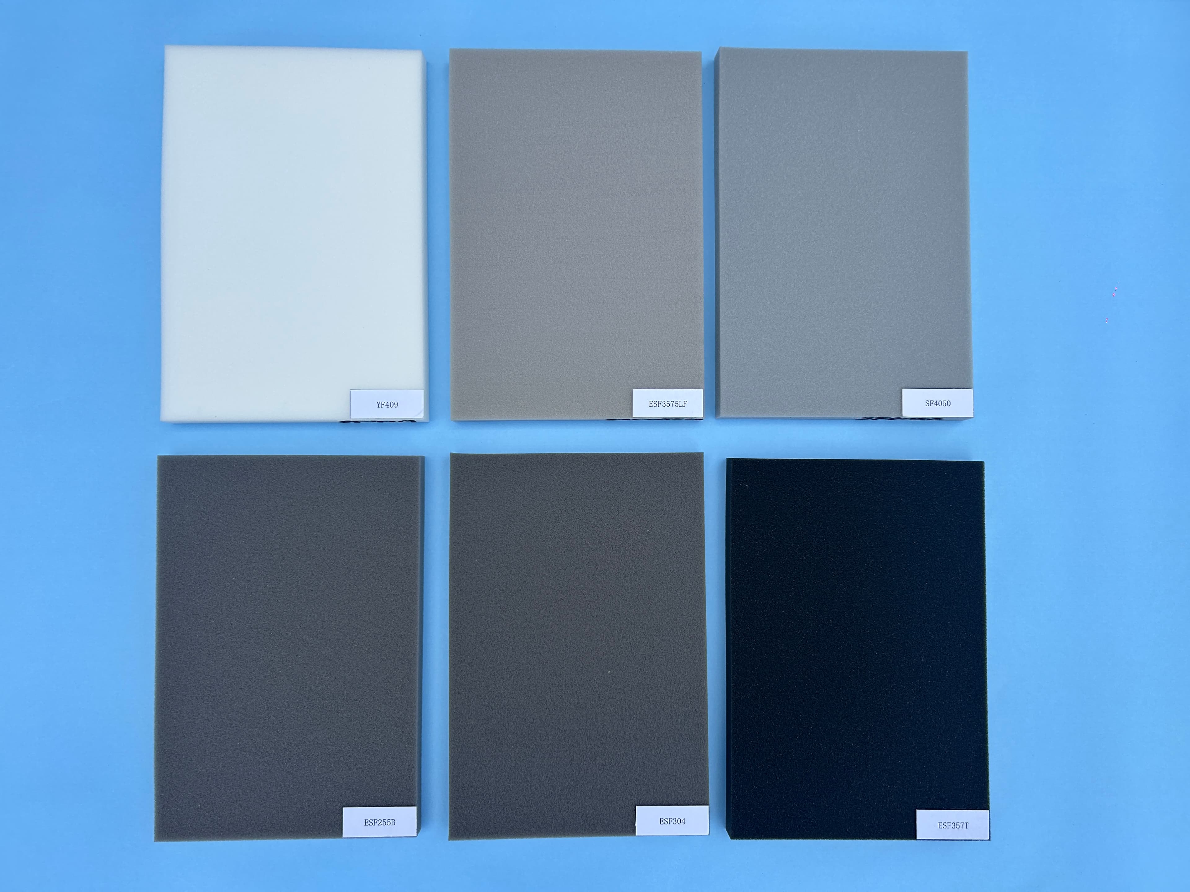 Polyether foam sample sheets in multiple colors